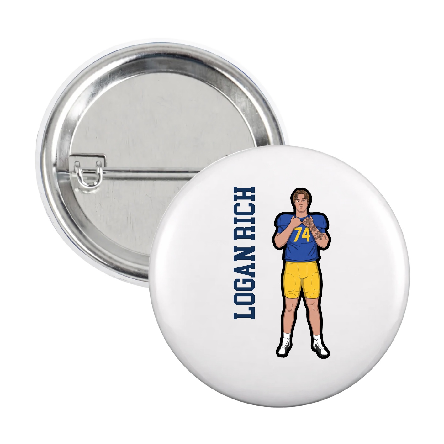 Game Day Button — Name Vertical in White