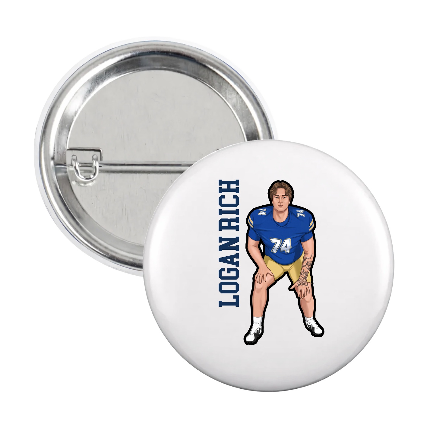 Game Day Button — Name Vertical in White