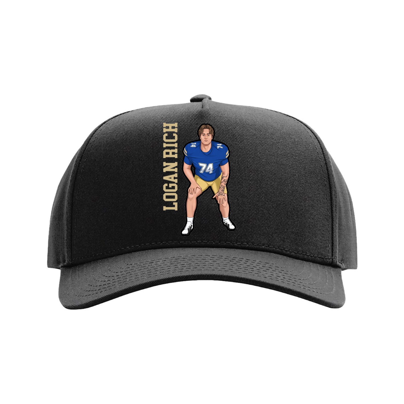 Full Fabric Five-Panel Champ Cap — Name Vertical in Black