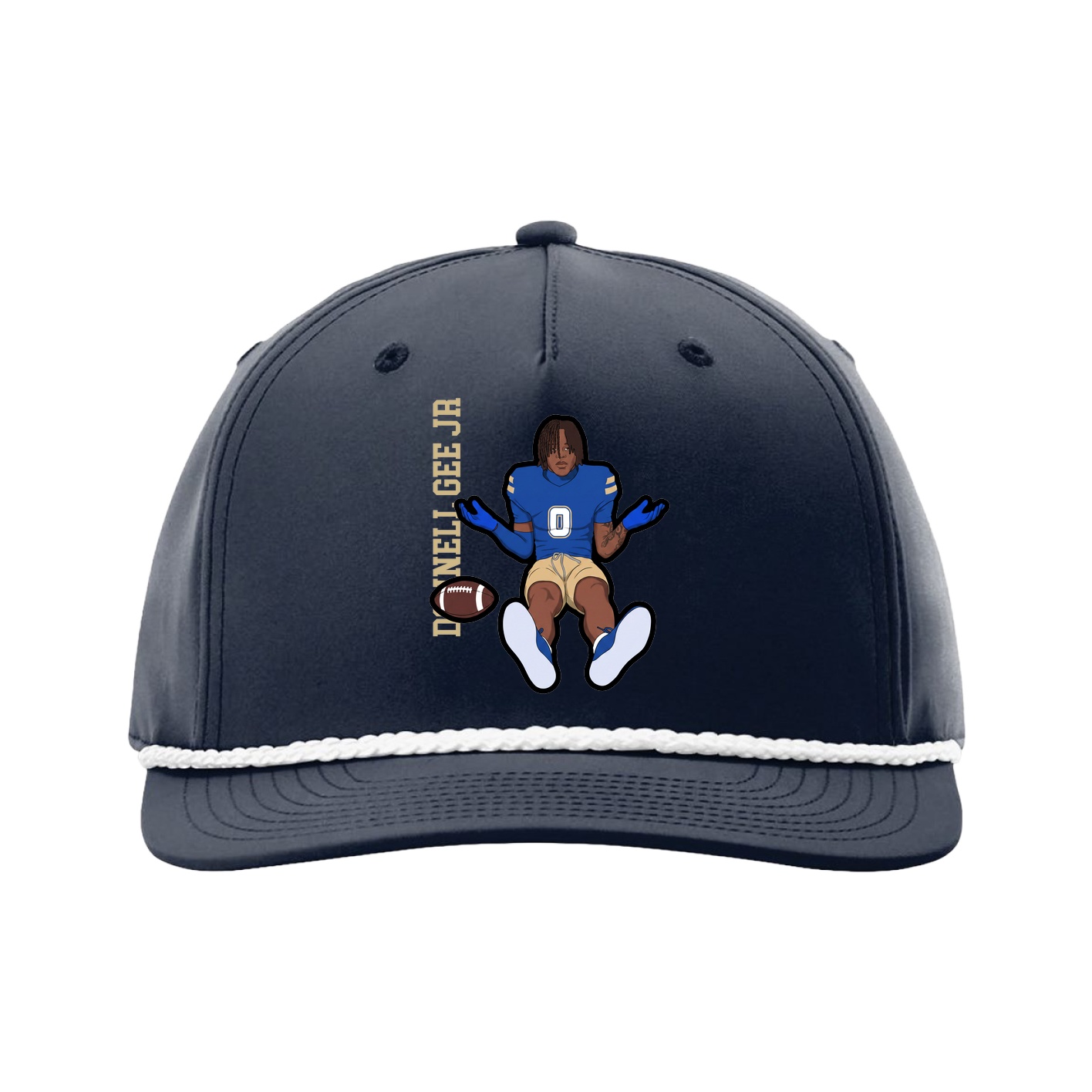 Five-Panel Classic Rope Cap — Name Vertical in Navy