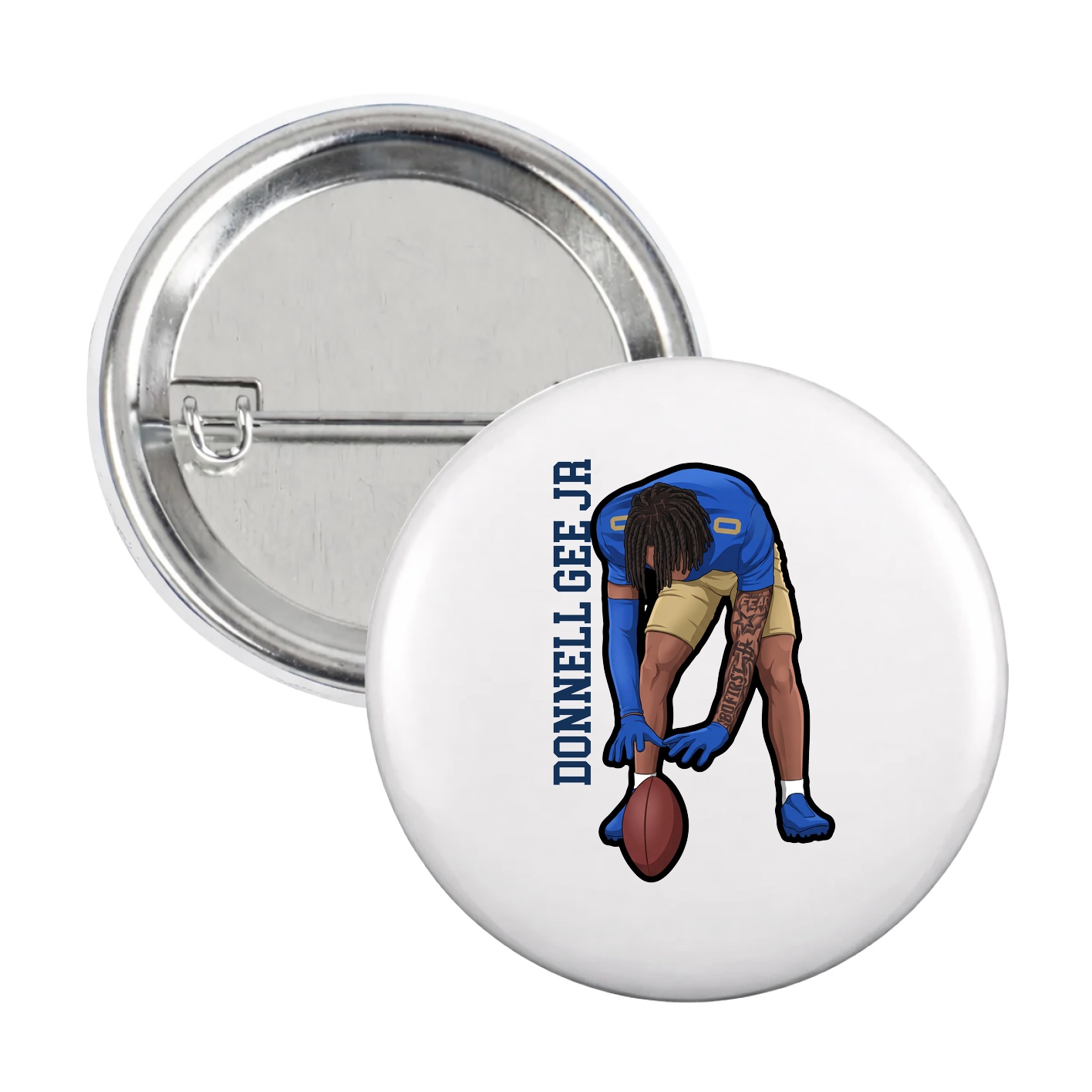 Game Day Button — Name Vertical in White