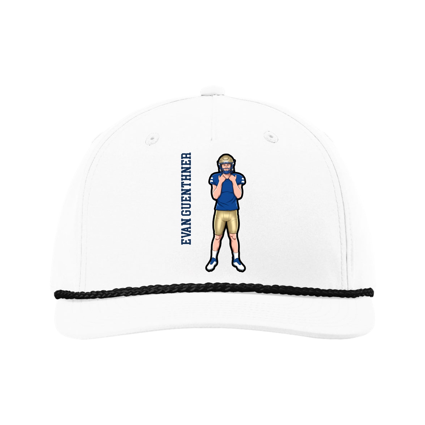 Five-Panel Classic Rope Cap — Name Vertical in White