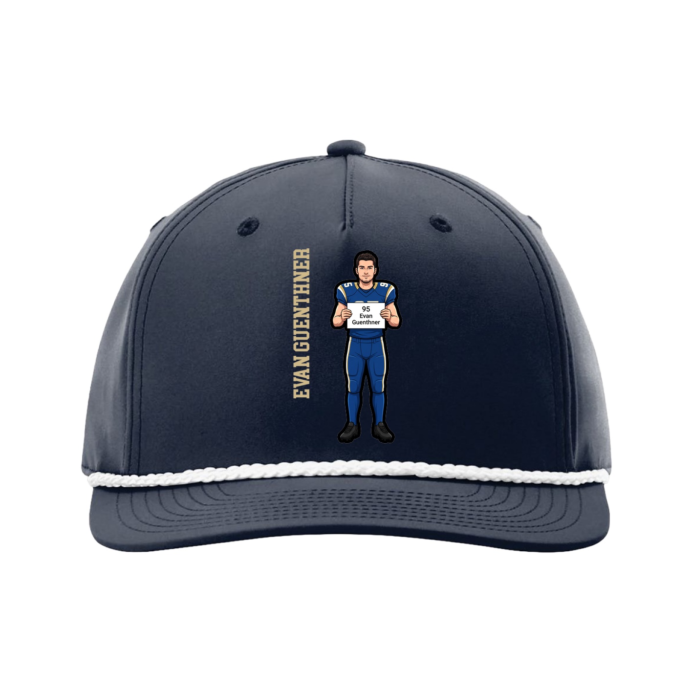 Five-Panel Classic Rope Cap — Name Vertical in Navy