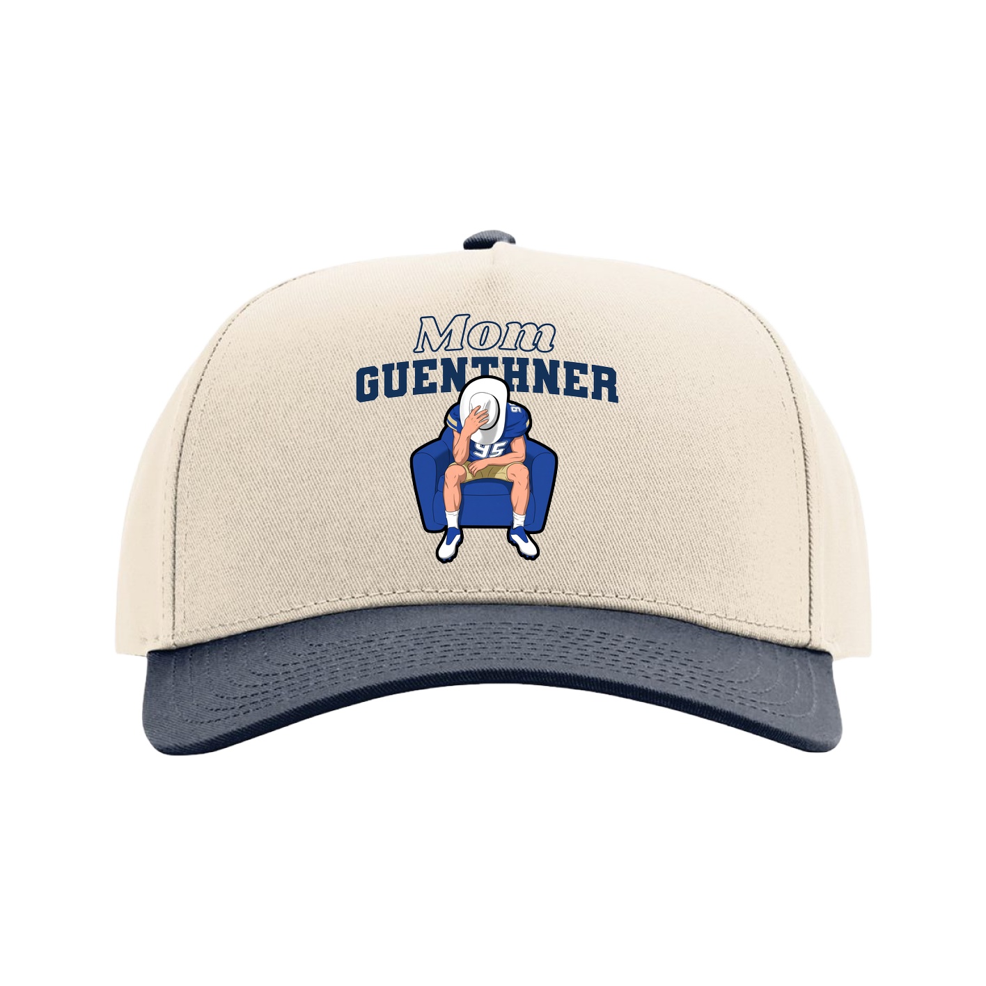 Full Fabric Five-Panel Champ Cap — Mothers Day Block in Cream/Navy