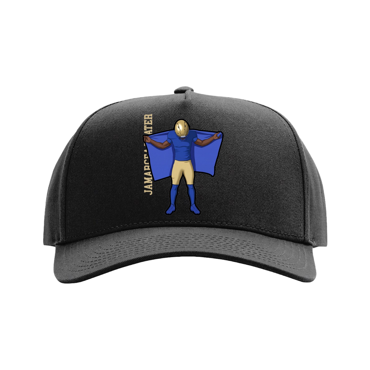 Full Fabric Five-Panel Champ Cap — Name Vertical in Black