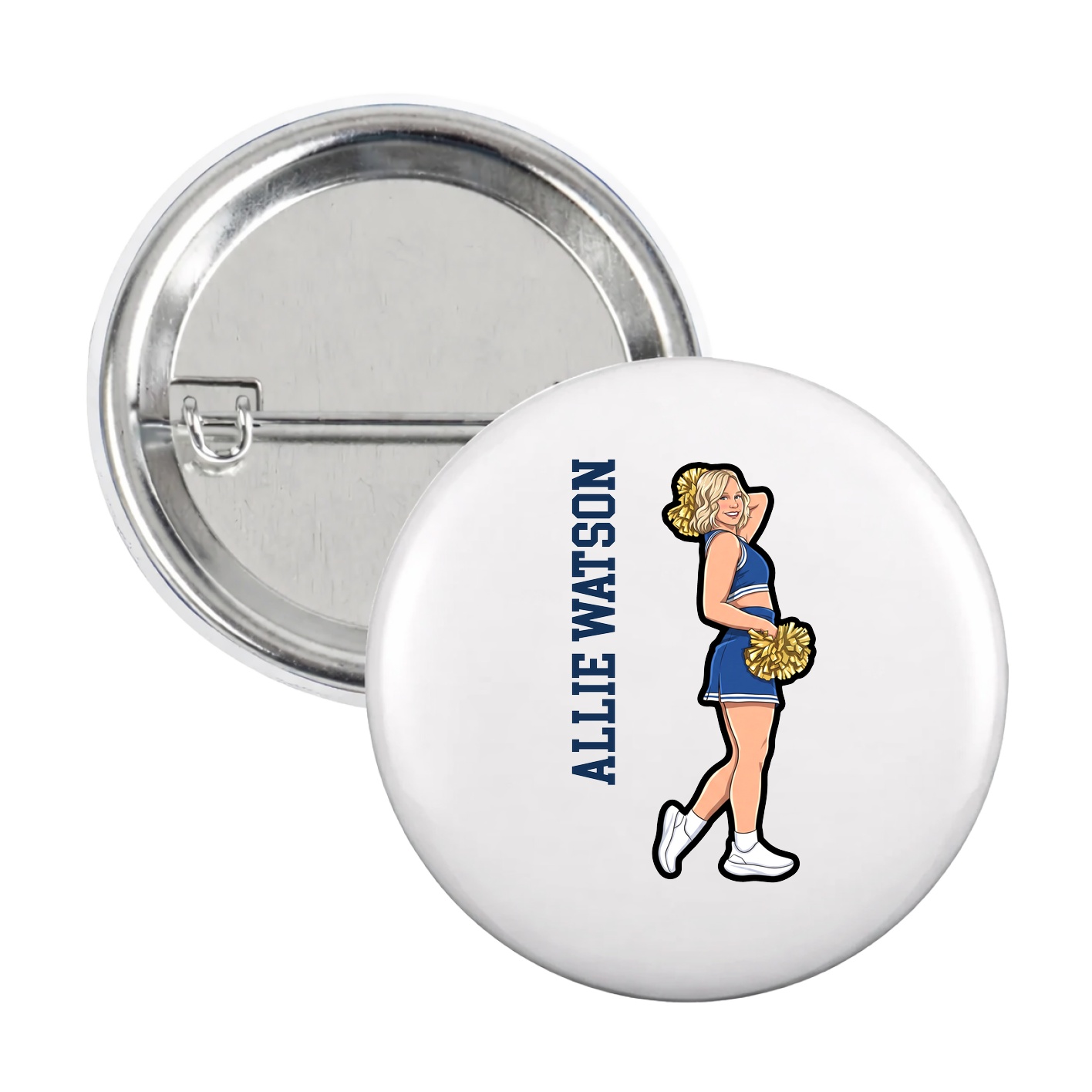 Game Day Button — Name Vertical in White