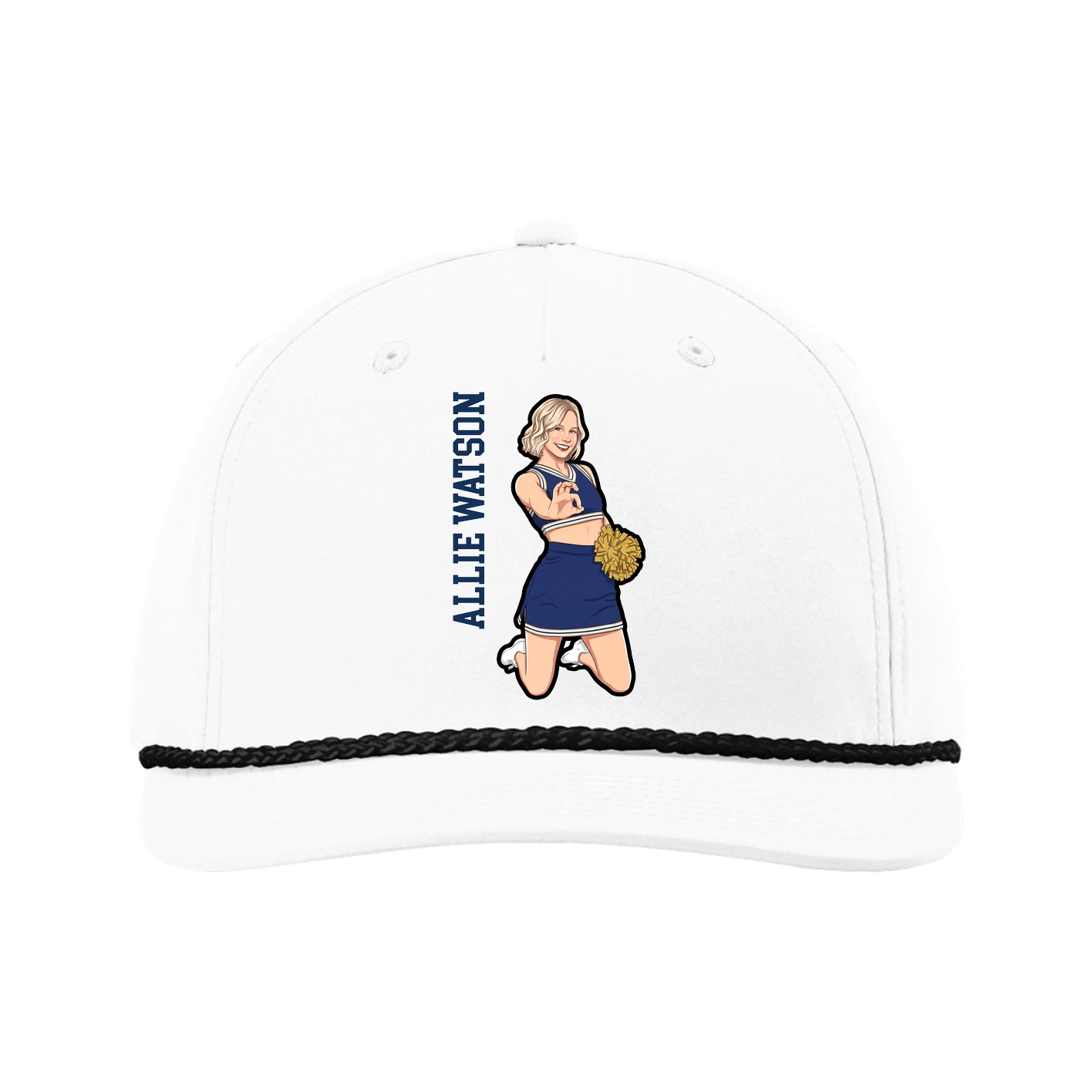Five-Panel Classic Rope Cap — Name Vertical in White
