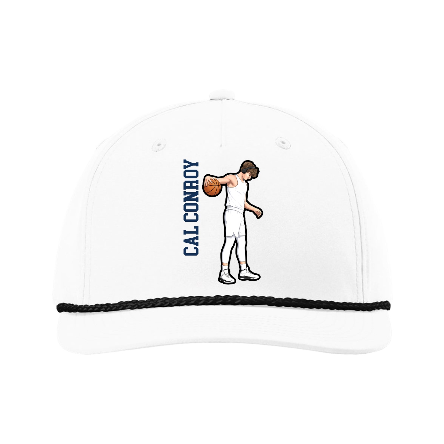 Five-Panel Classic Rope Cap — Name Vertical in White