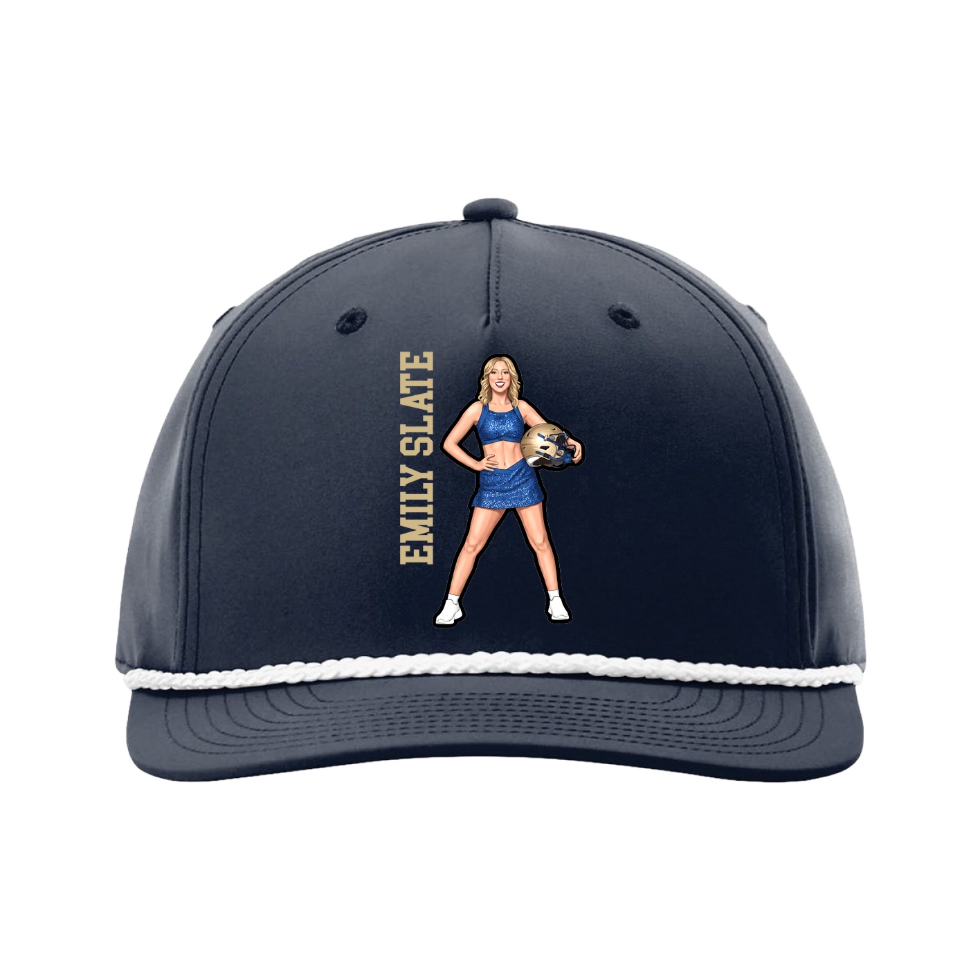 Five-Panel Classic Rope Cap — Name Vertical in Navy