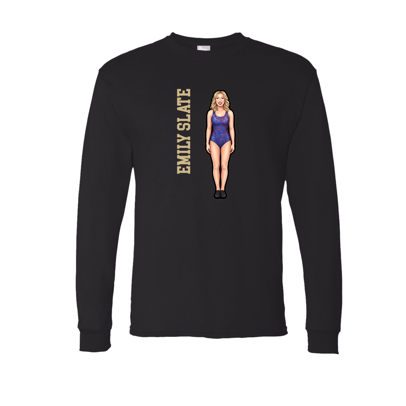 Long Sleeve Tee — Name Vertical in Black