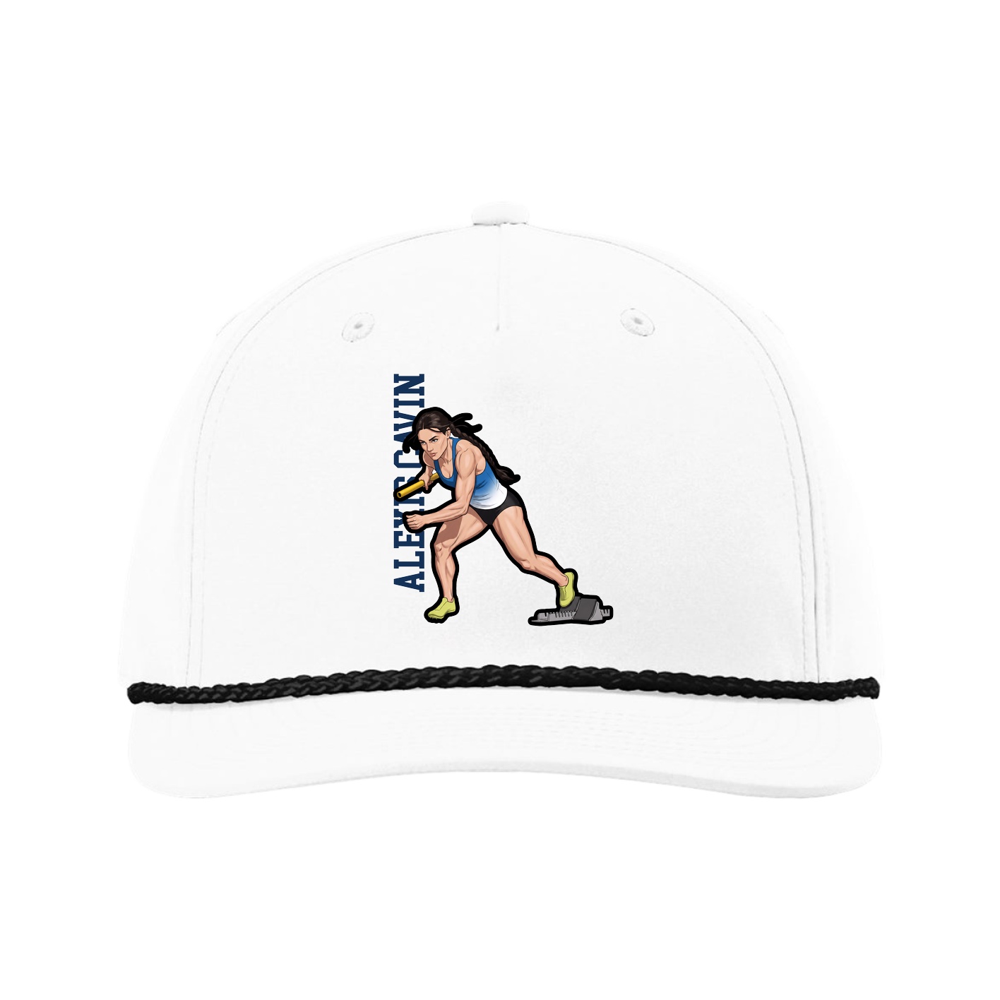 Five-Panel Classic Rope Cap — Name Vertical in White