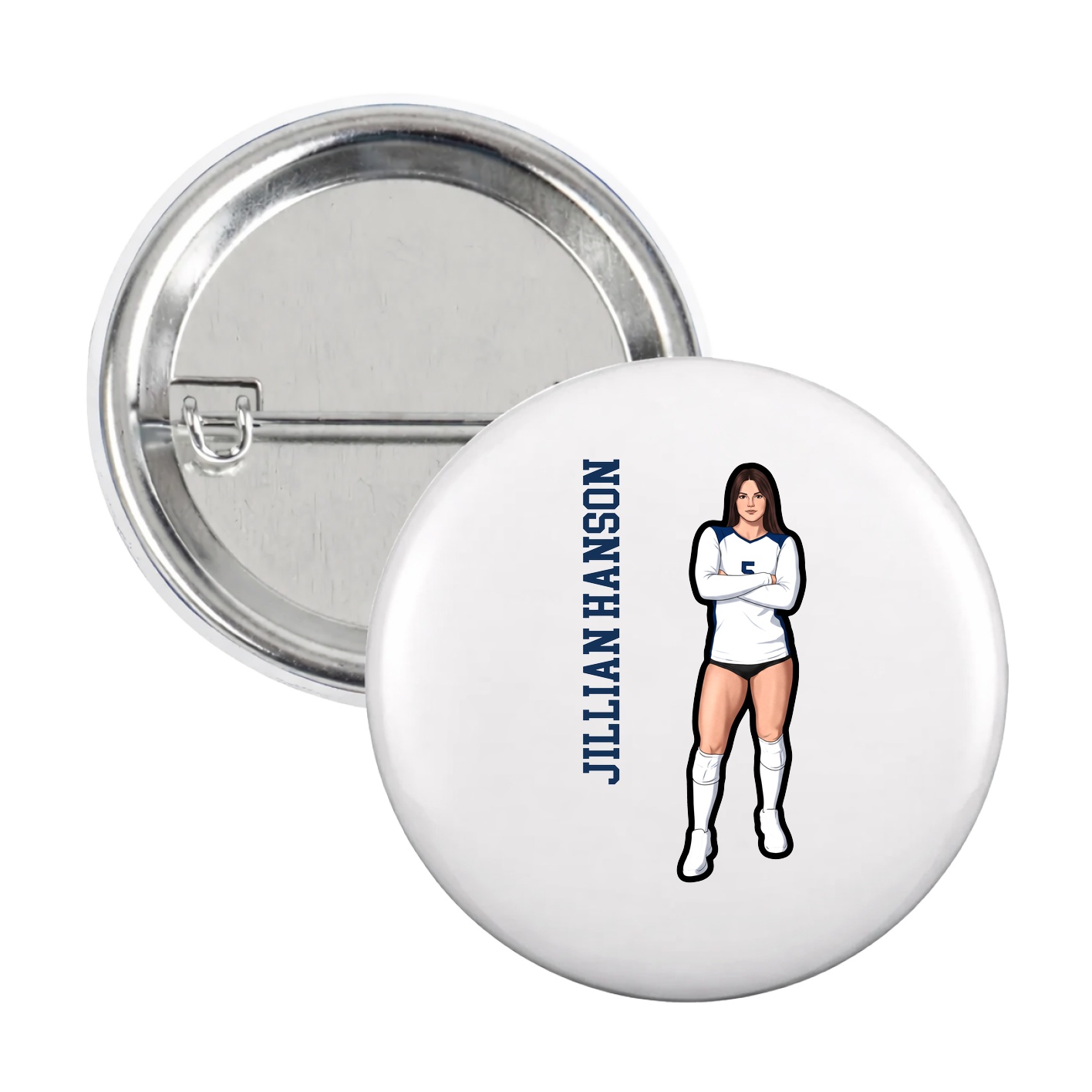 Game Day Button — Name Vertical in White