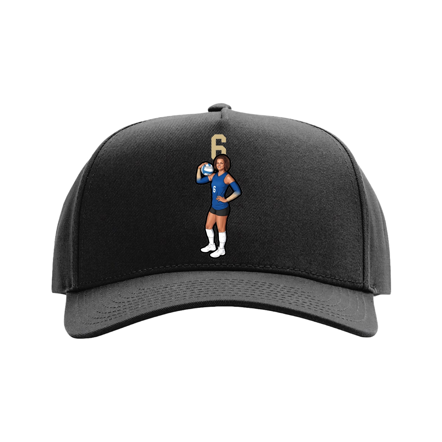 Full Fabric Five-Panel Champ Cap — Number Top in Black