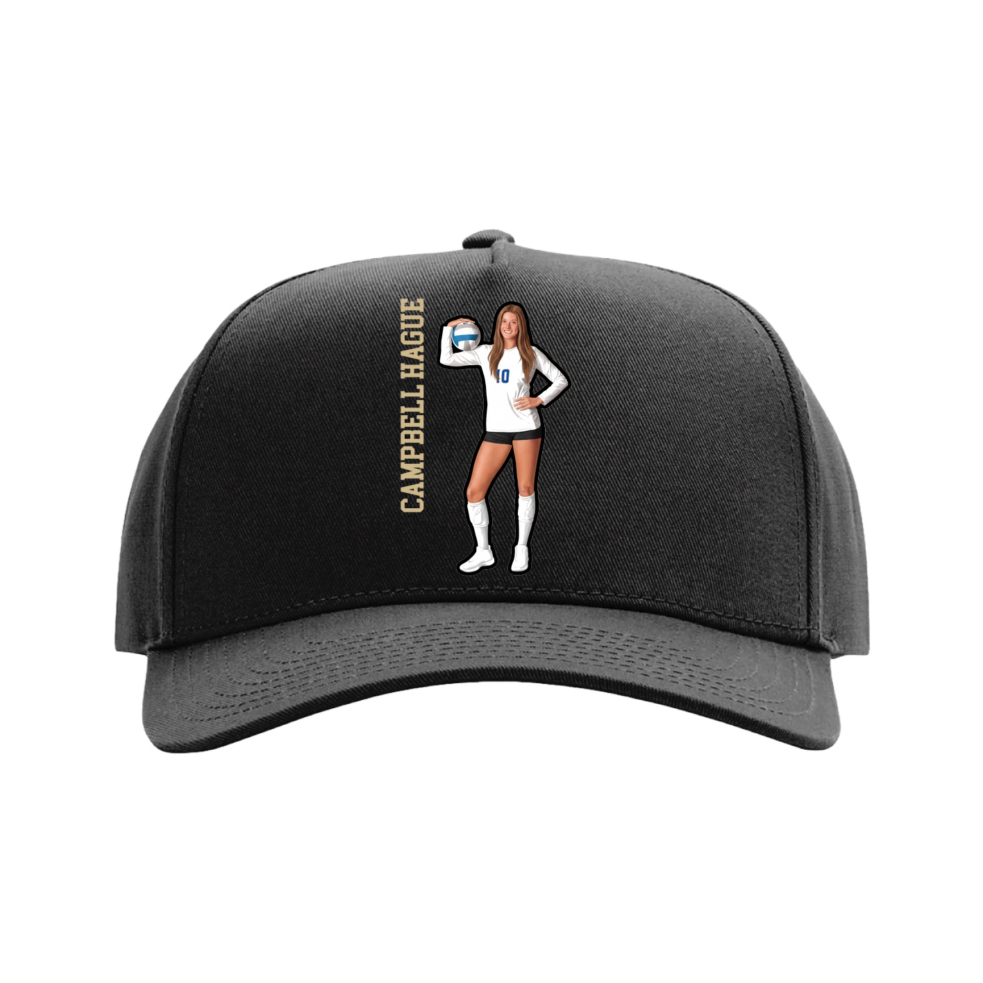 Full Fabric Five-Panel Champ Cap — Name Vertical in Black