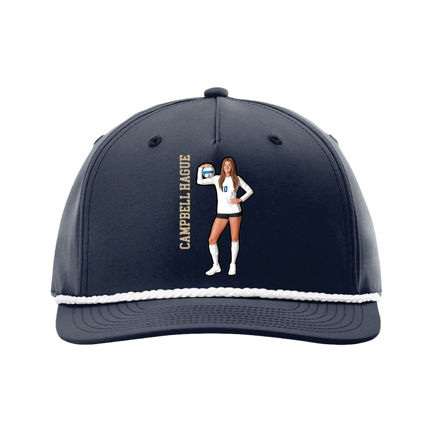 Five-Panel Classic Rope Cap — Name Vertical in Navy