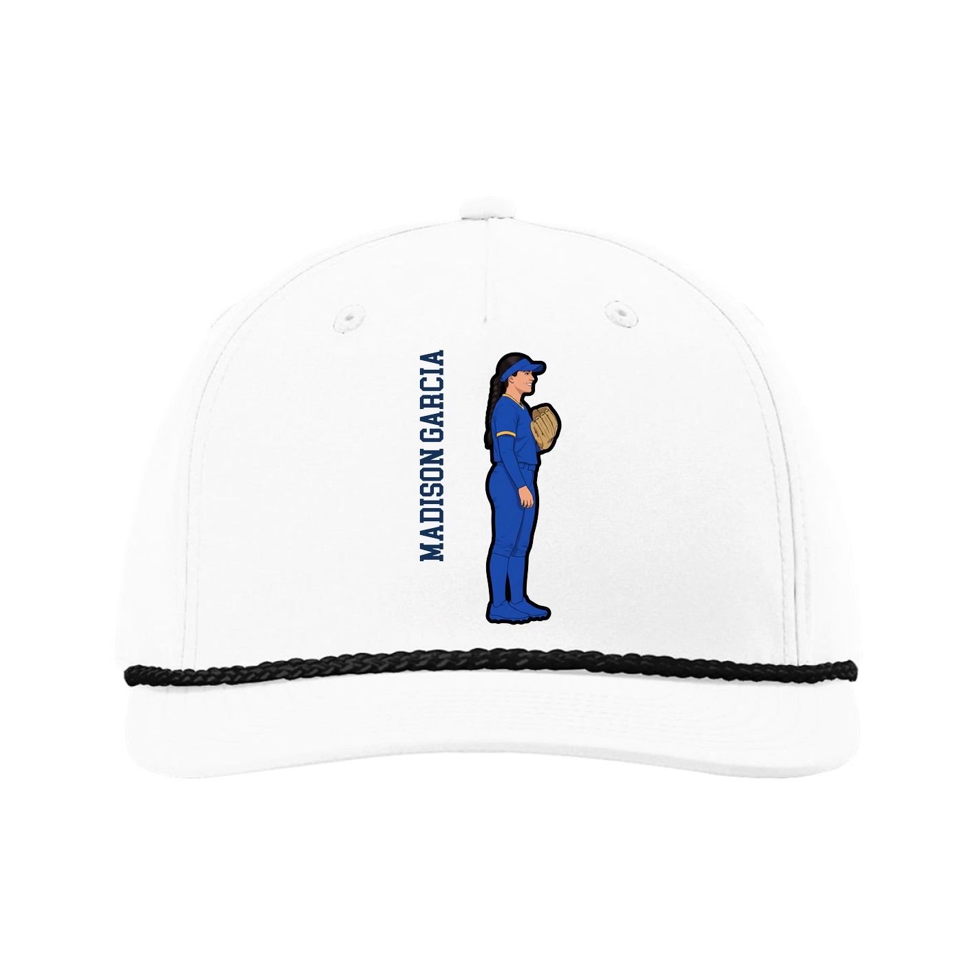 Five-Panel Classic Rope Cap — Name Vertical in White