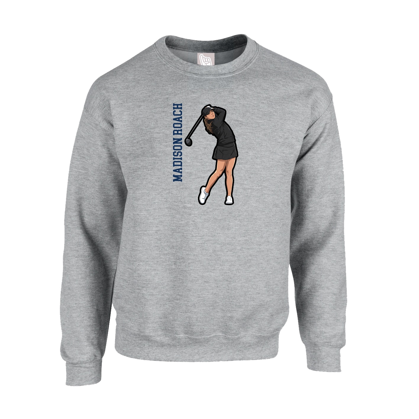 Fleece Crew — Name Vertical in Grey