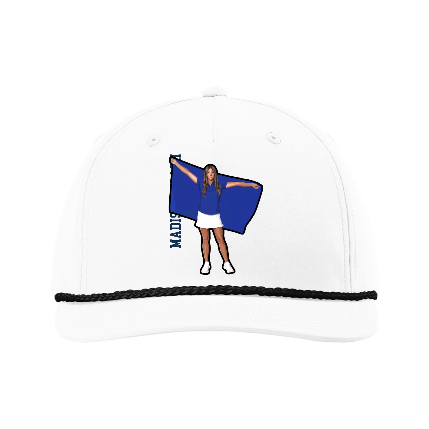 Five-Panel Classic Rope Cap — Name Vertical in White