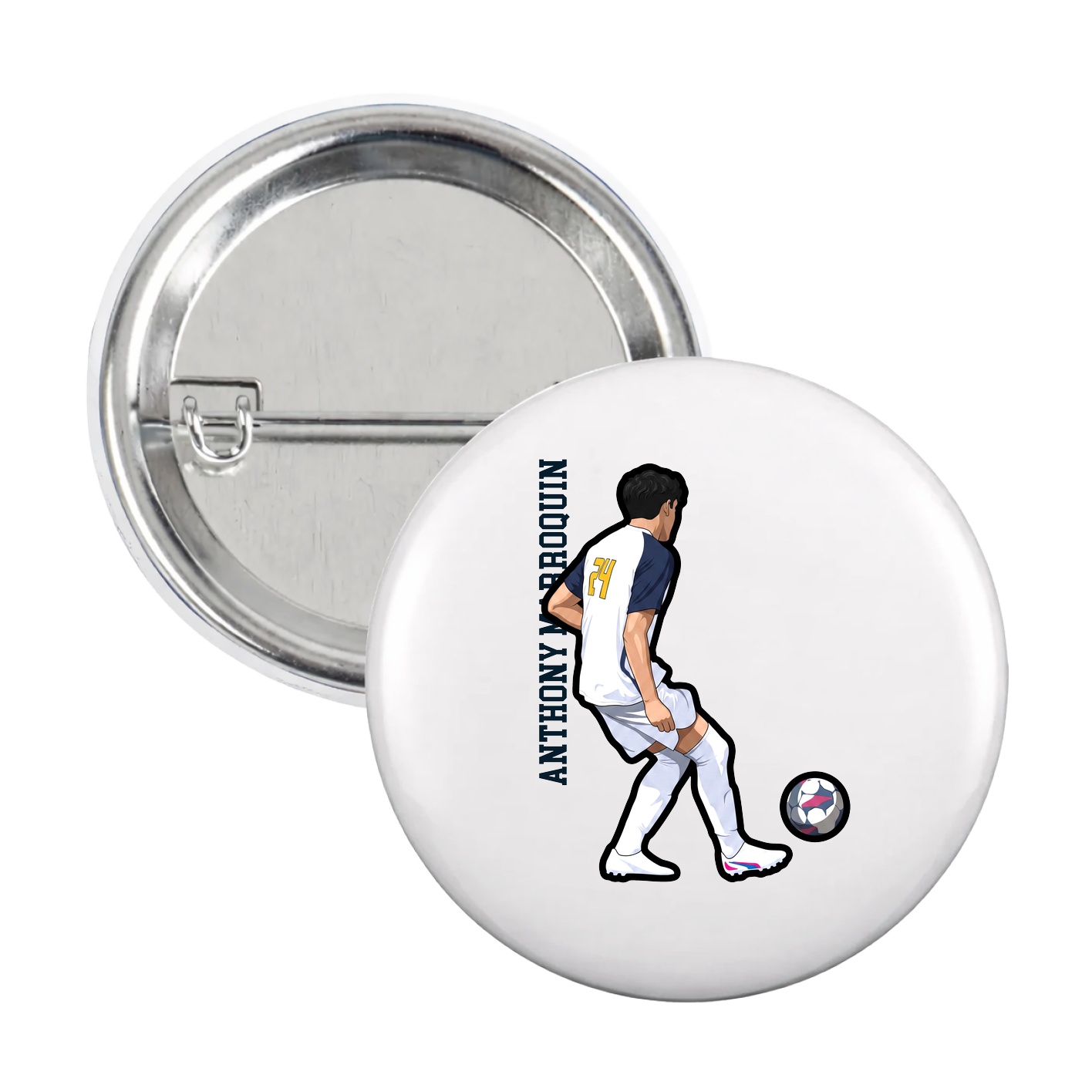 Game Day Button — Name Vertical in White