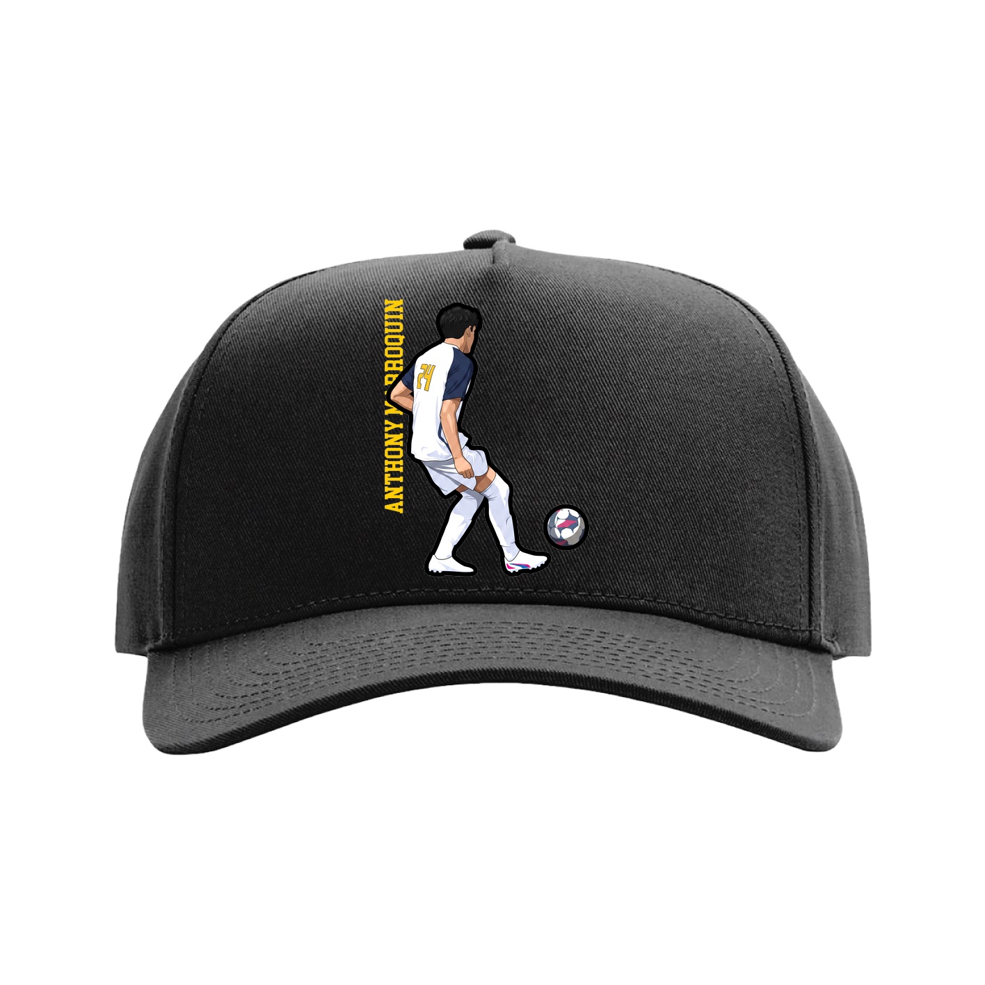 Full Fabric Five-Panel Champ Cap — Name Vertical in Black