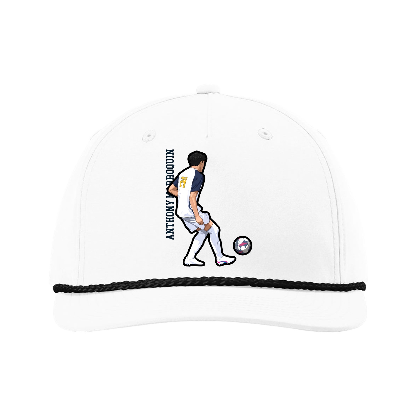Five-Panel Classic Rope Cap — Name Vertical in White