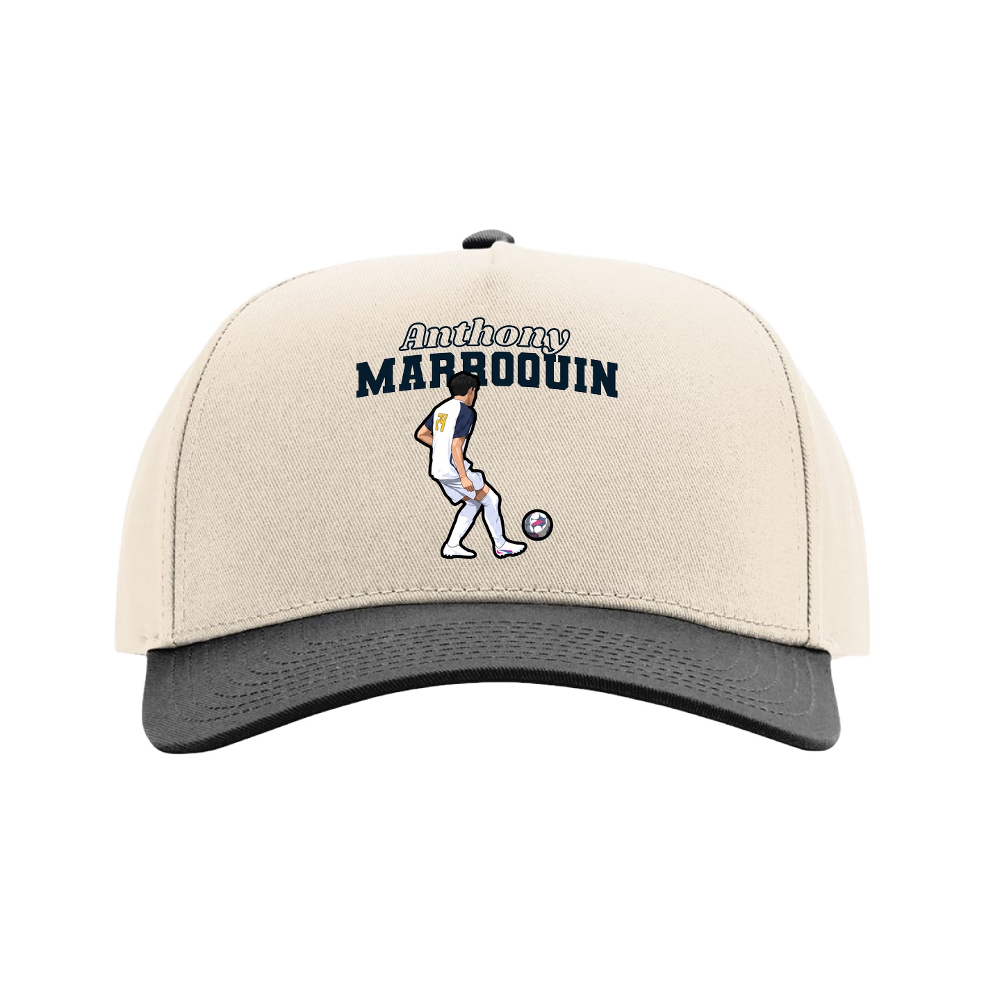 Full Fabric Five-Panel Champ Cap — Name Arch in Cream/Black