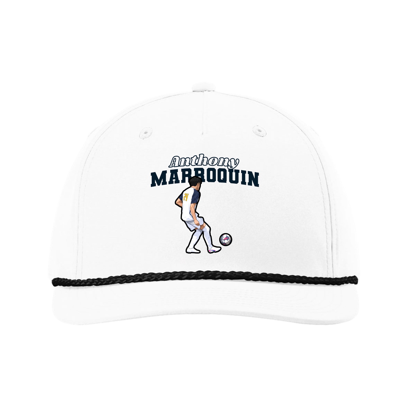 Five-Panel Classic Rope Cap — Name Arch in White