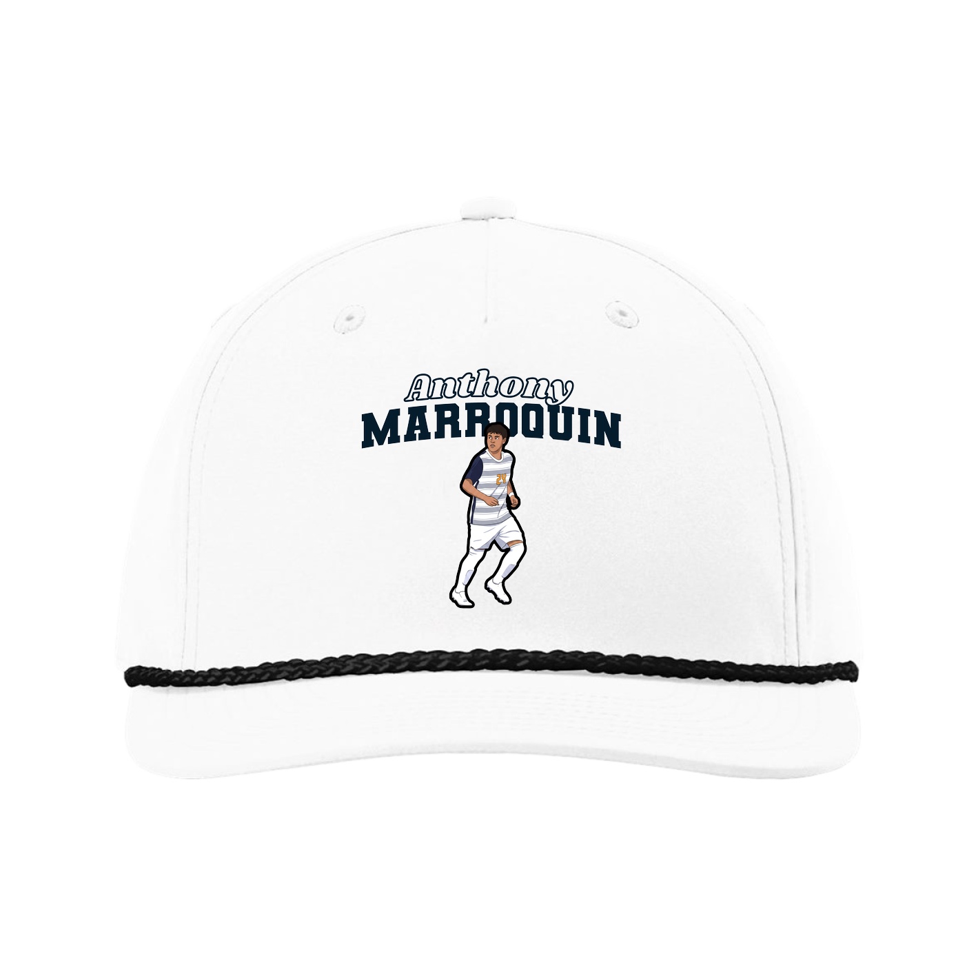 Five-Panel Classic Rope Cap — Name Arch in White