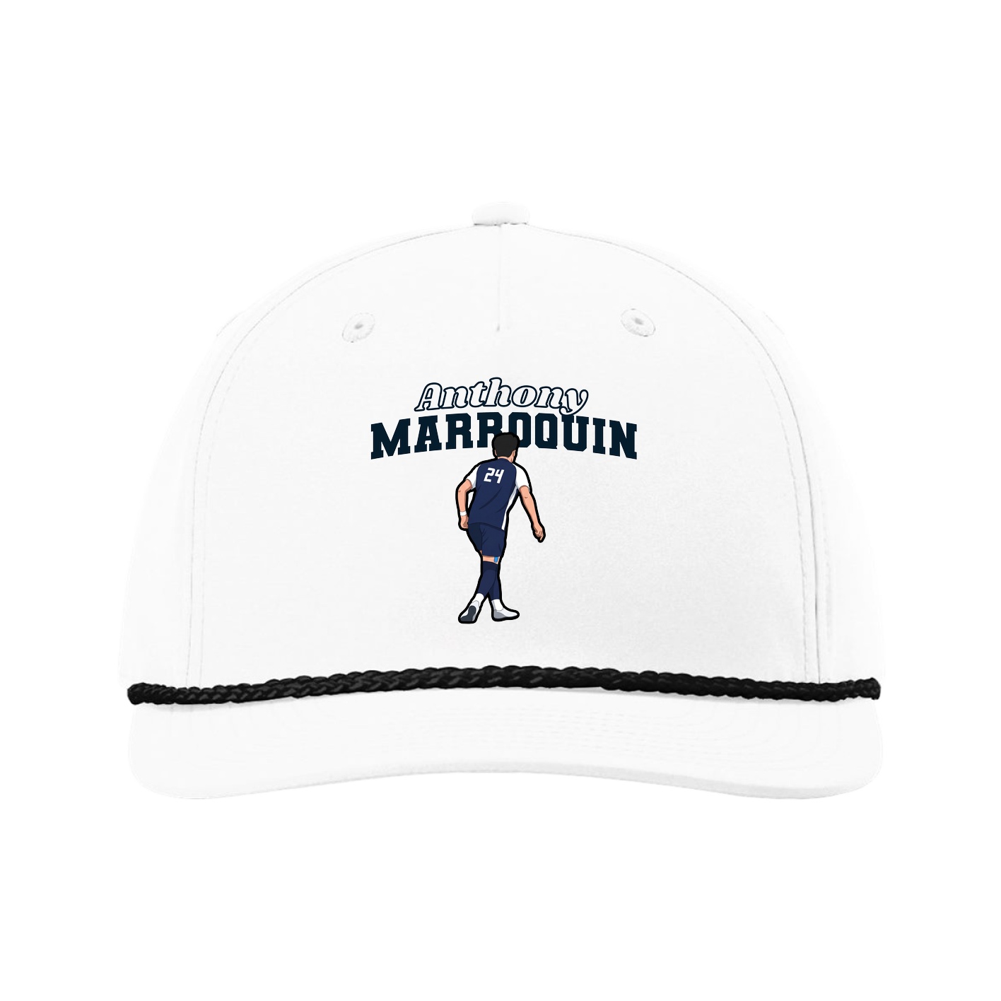 Five-Panel Classic Rope Cap — Name Arch in White