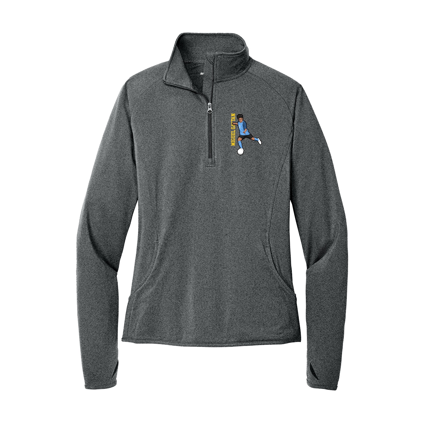 Women's Q-Zip Pullover — Name Vertical in Grey