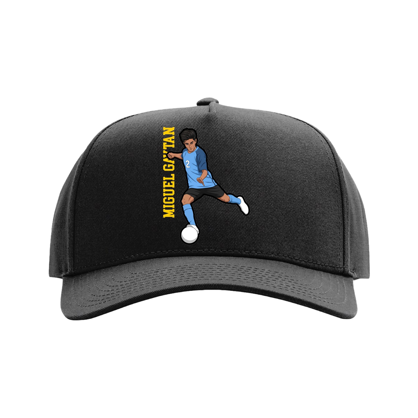 Full Fabric Five-Panel Champ Cap — Name Vertical in Black