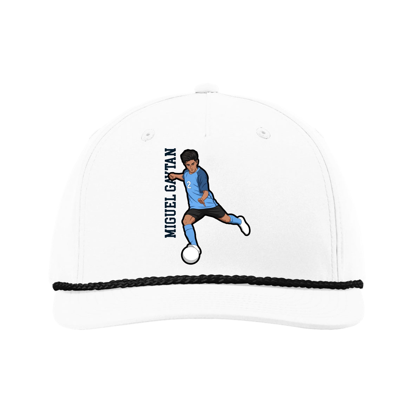 Five-Panel Classic Rope Cap — Name Vertical in White