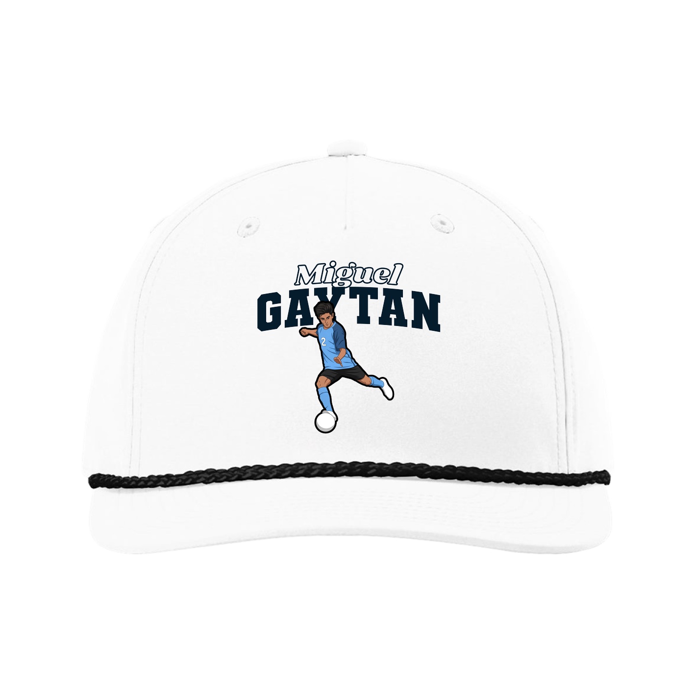 Five-Panel Classic Rope Cap — Name Arch in White