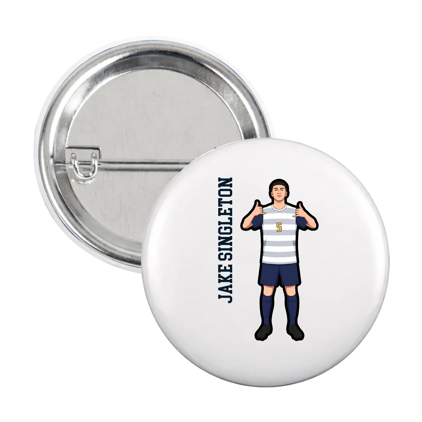 Game Day Button — Name Vertical in White