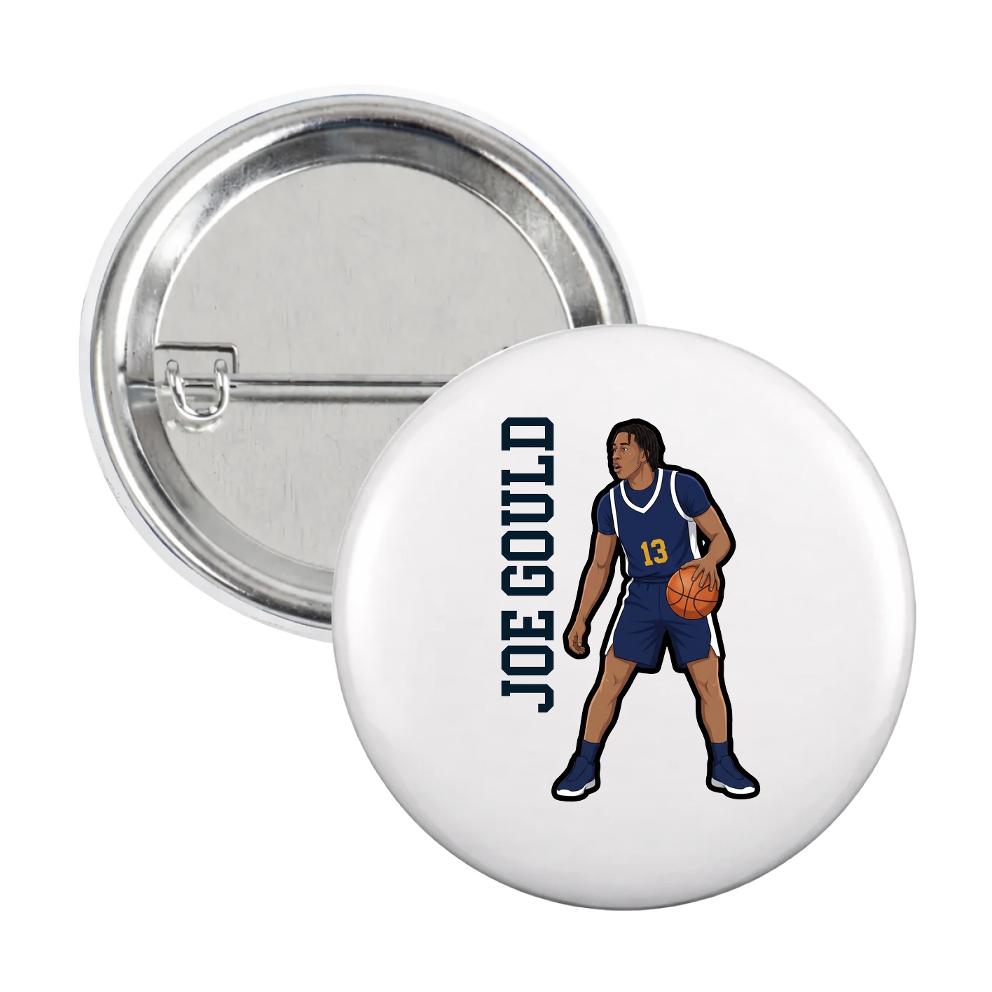 Game Day Button — Name Vertical in White