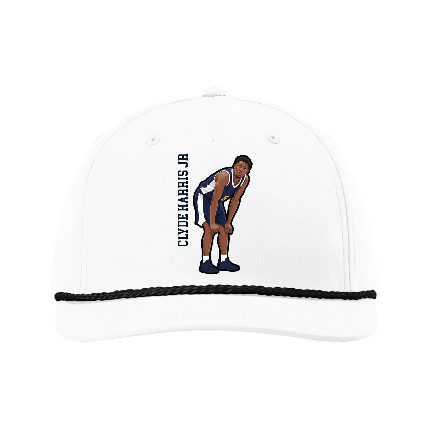 Five-Panel Classic Rope Cap — Name Vertical in White