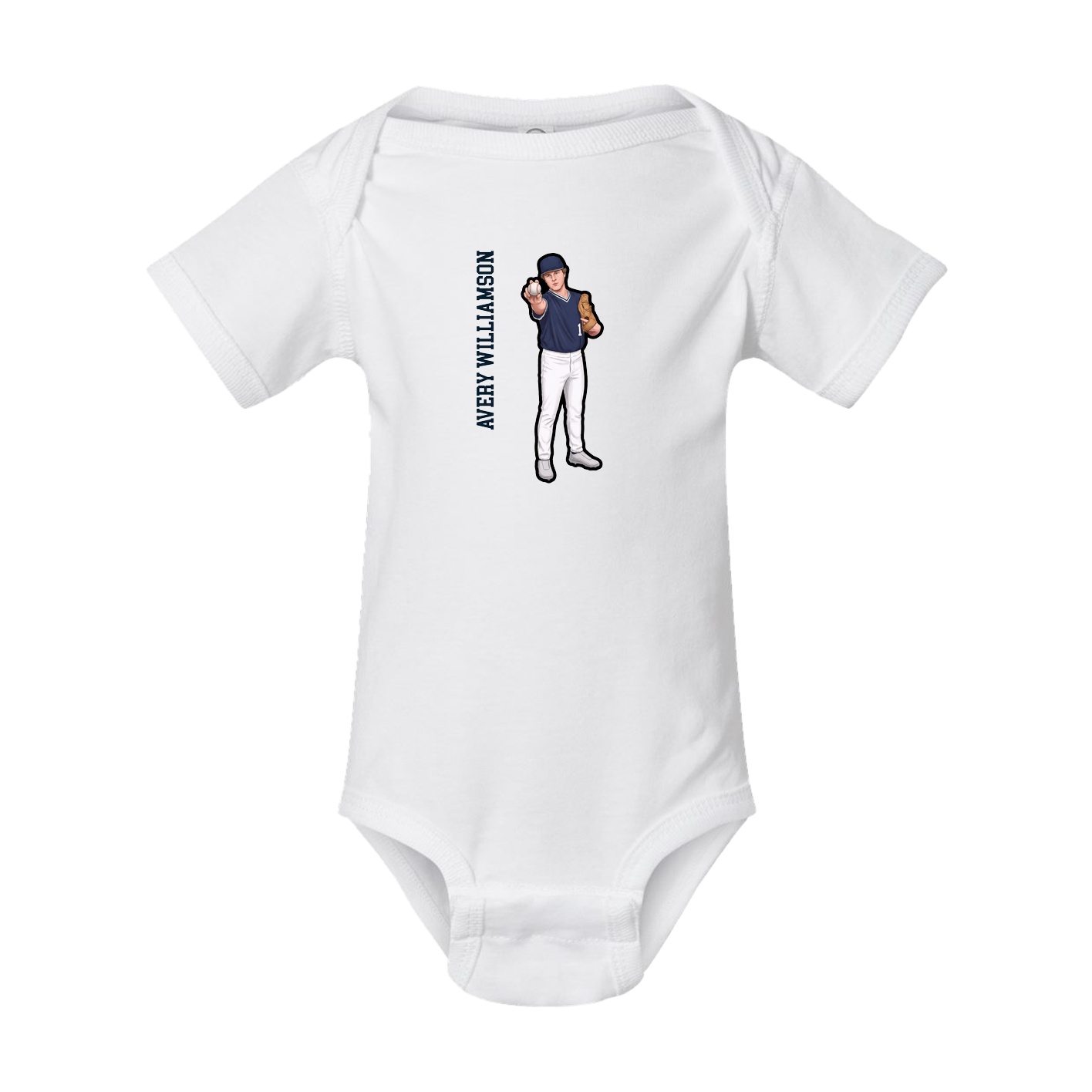 Baby Onesie — Name Vertical in White