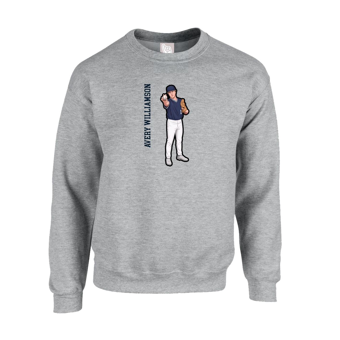 Fleece Crew — Name Vertical in Grey