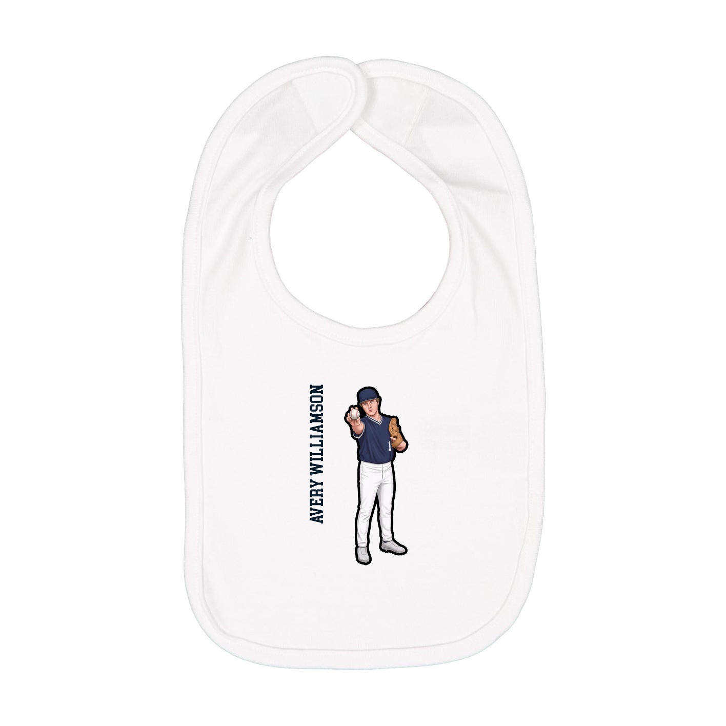 Infant Bib — Name Vertical in White