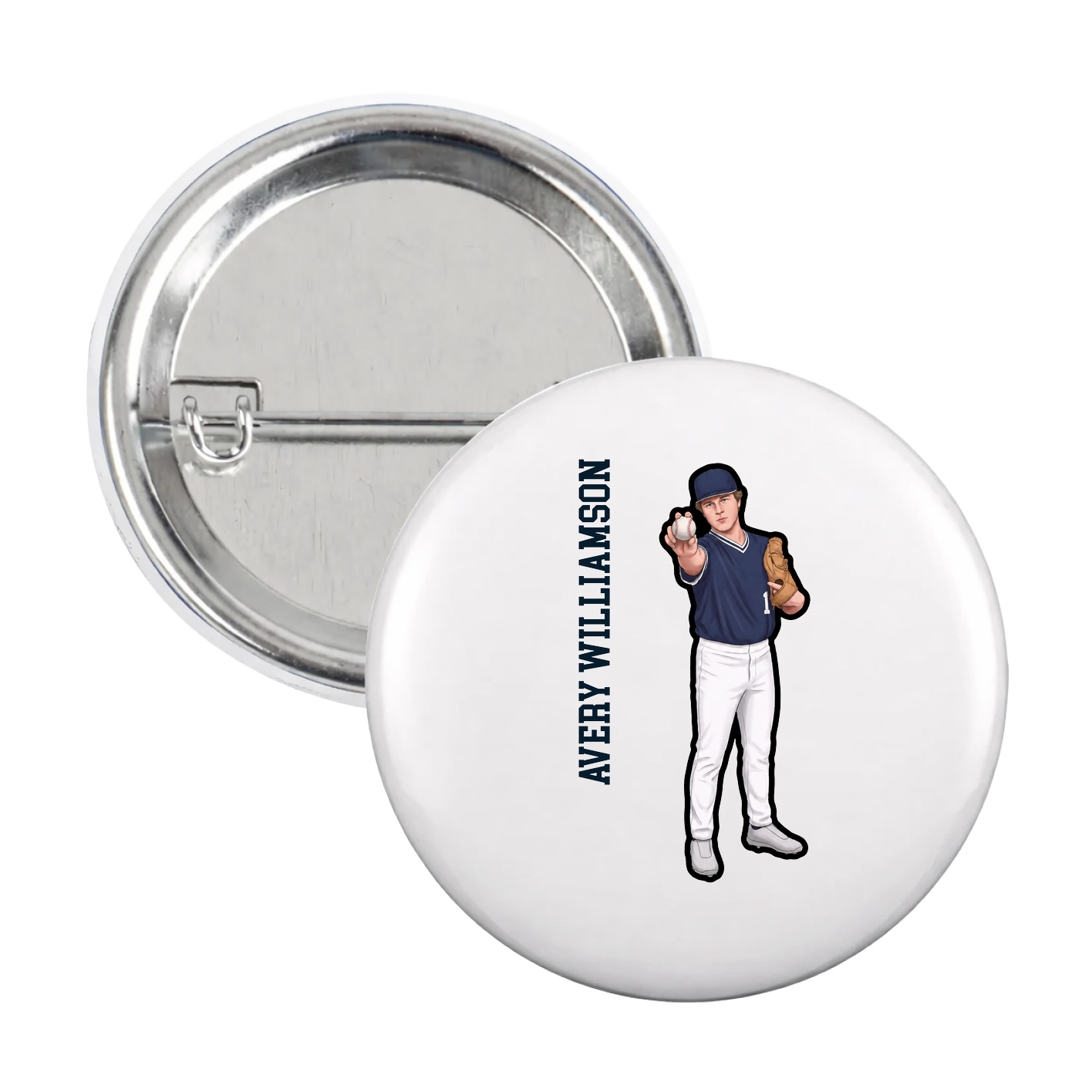 Game Day Button — Name Vertical in White