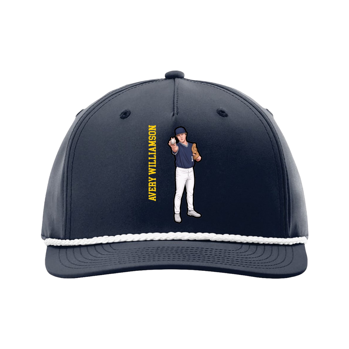 Five-Panel Classic Rope Cap — Name Vertical in Navy
