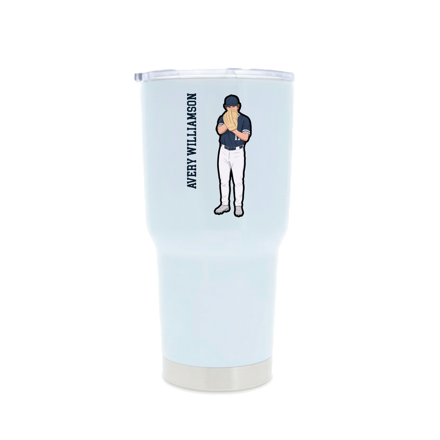 30oz Stainless Steel Tumbler — Name Vertical in White