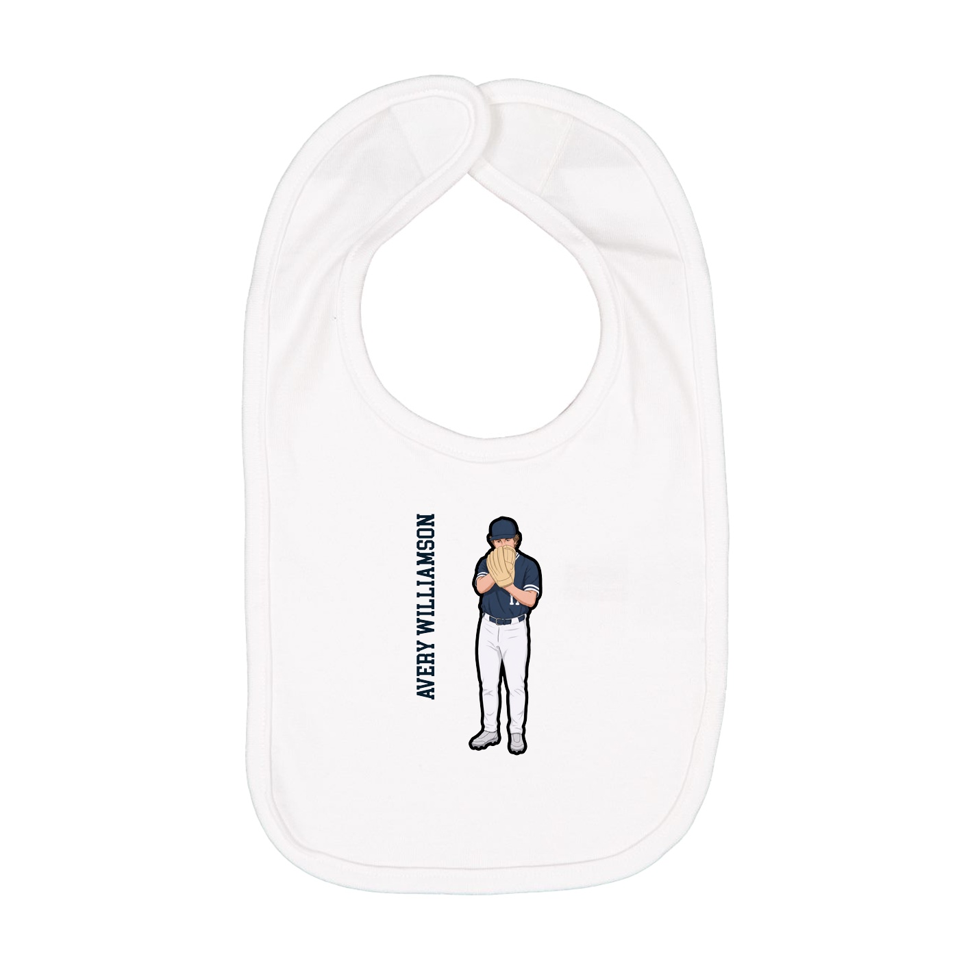 Infant Bib — Name Vertical in White