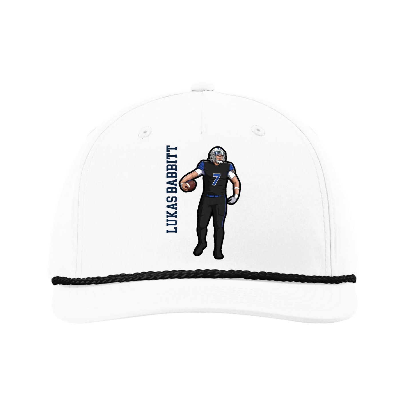 Five-Panel Classic Rope Cap — Name Vertical in White