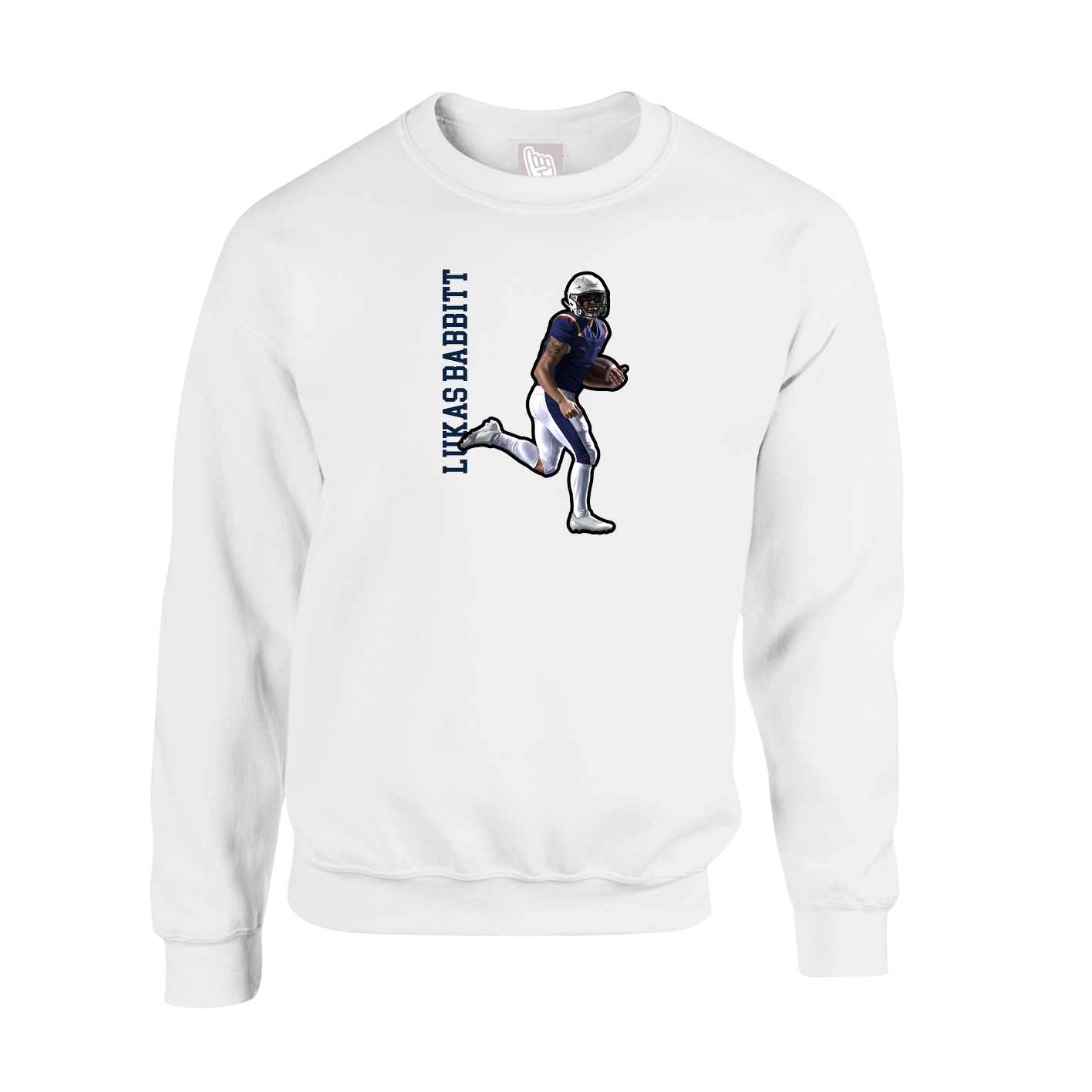 Fleece Crew — Name Vertical in White