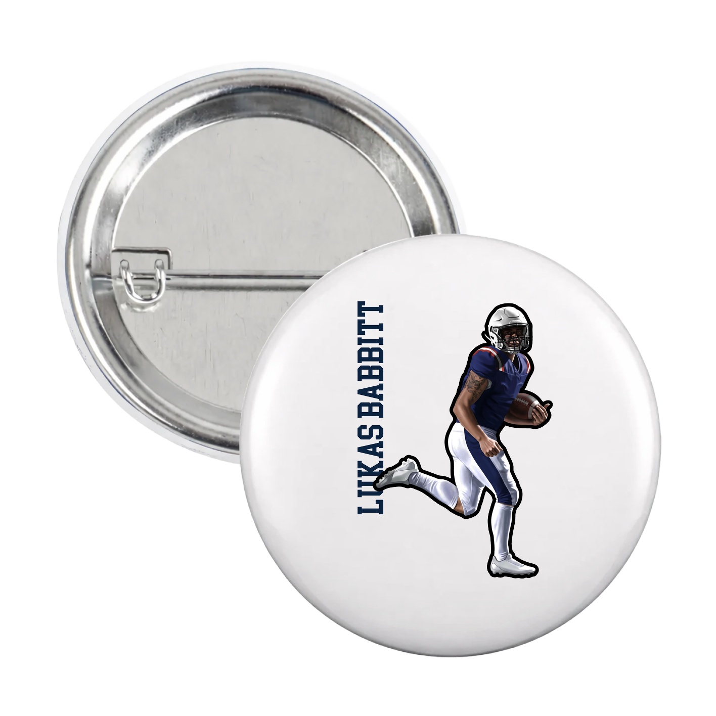 Game Day Button — Name Vertical in White