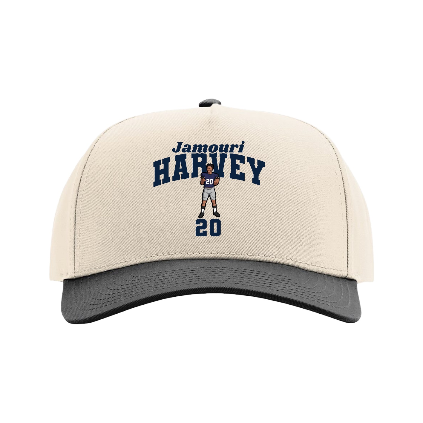 Full Fabric Five-Panel Champ Cap — Signature Arch in Cream/Black