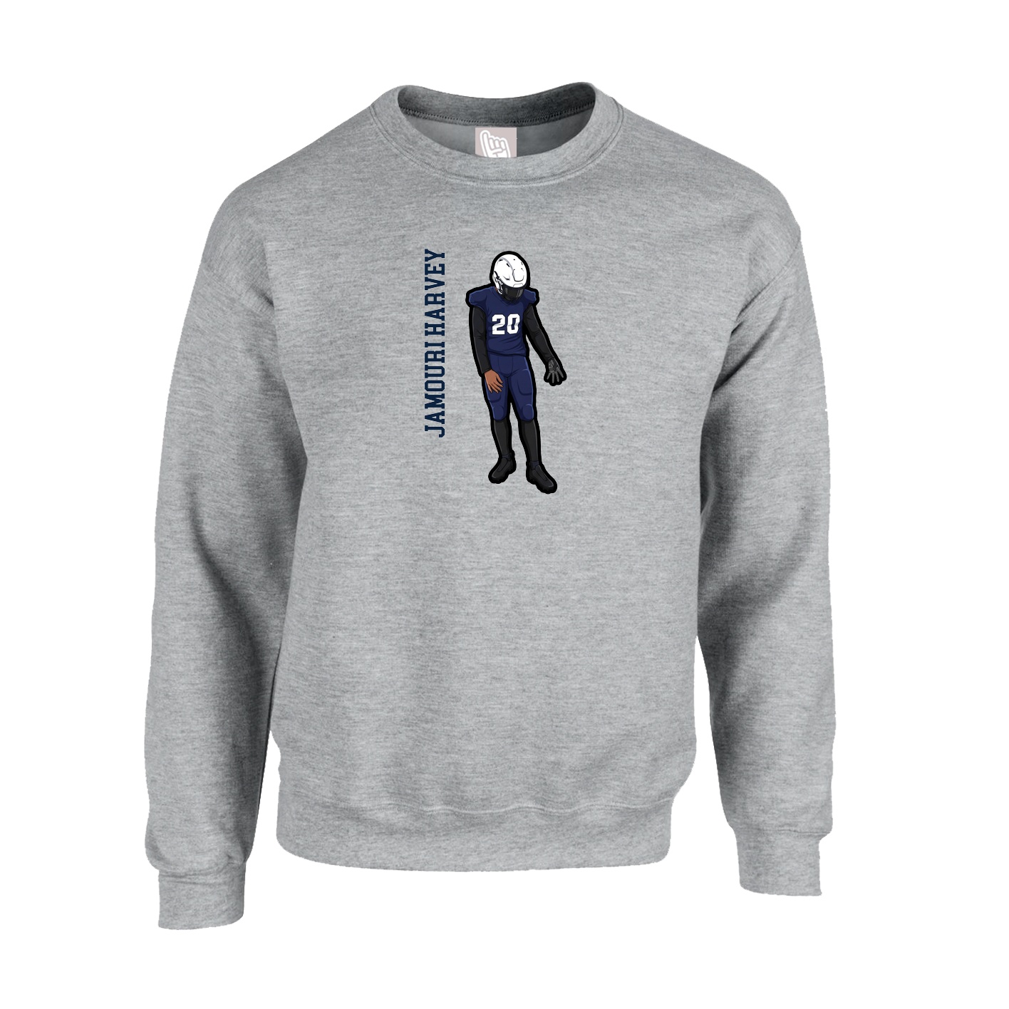 Fleece Crew — Name Vertical in Grey