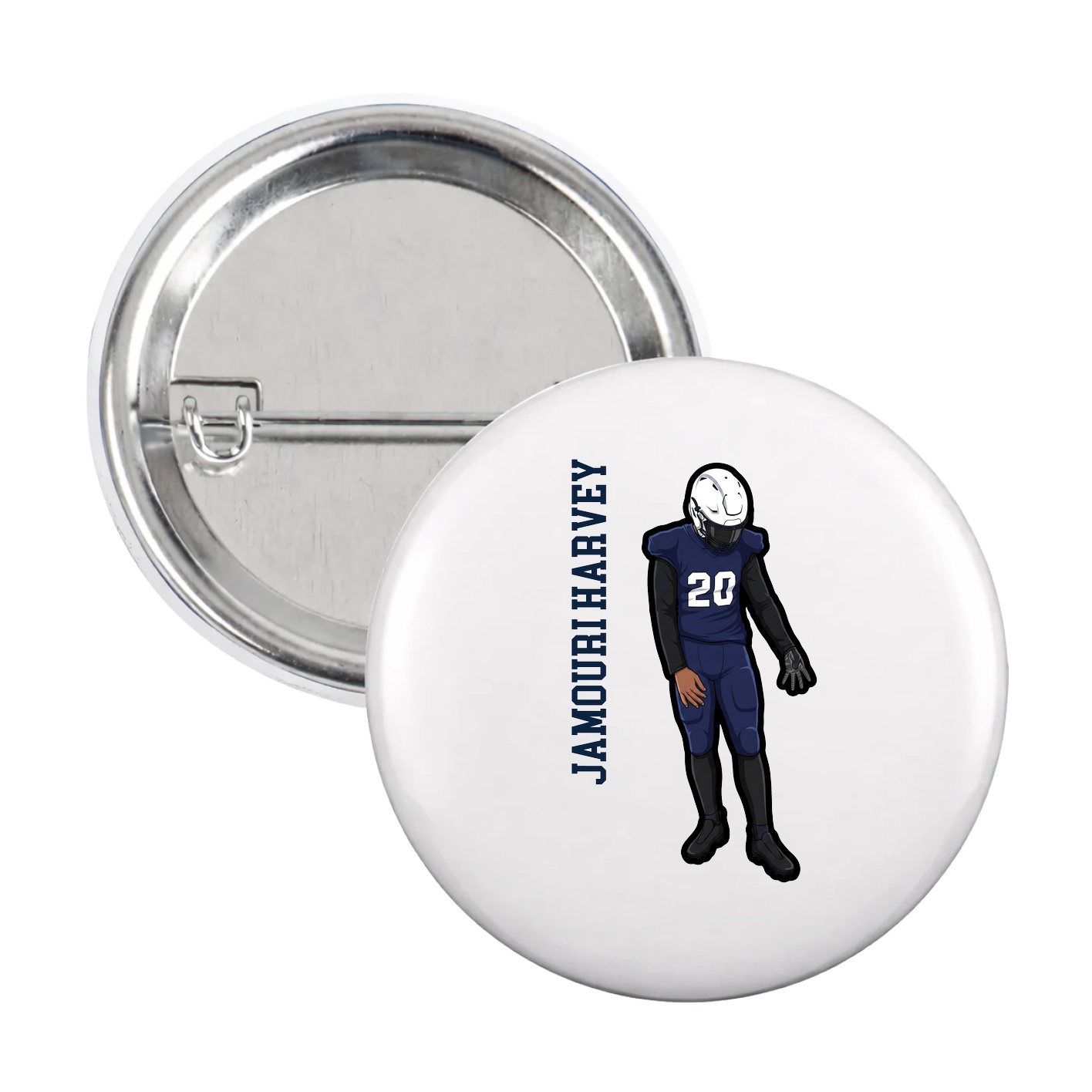 Game Day Button — Name Vertical in White