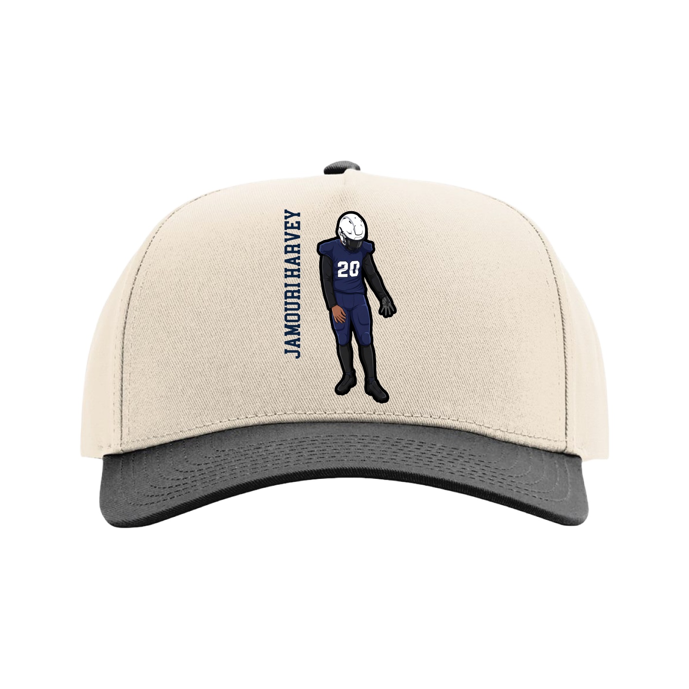 Full Fabric Five-Panel Champ Cap — Name Vertical in Cream/Black